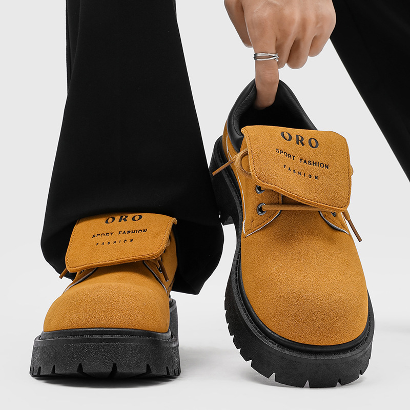 2026 New Winter Low Top Martin Boots Men's Retro Workwear Shoes Thick Sole Height Increasing Breathable Suede Leather Shoes