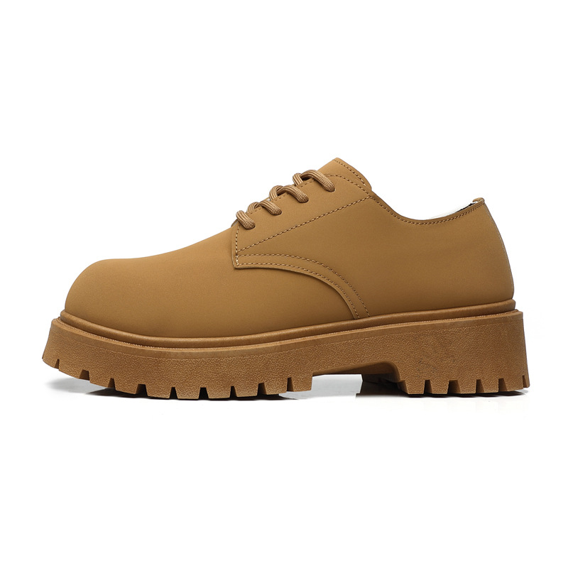 Men's Winter Low Top Big Yellow Boots, Round Toe Workwear Shoes, Thick Soled Casual Leather Shoes
