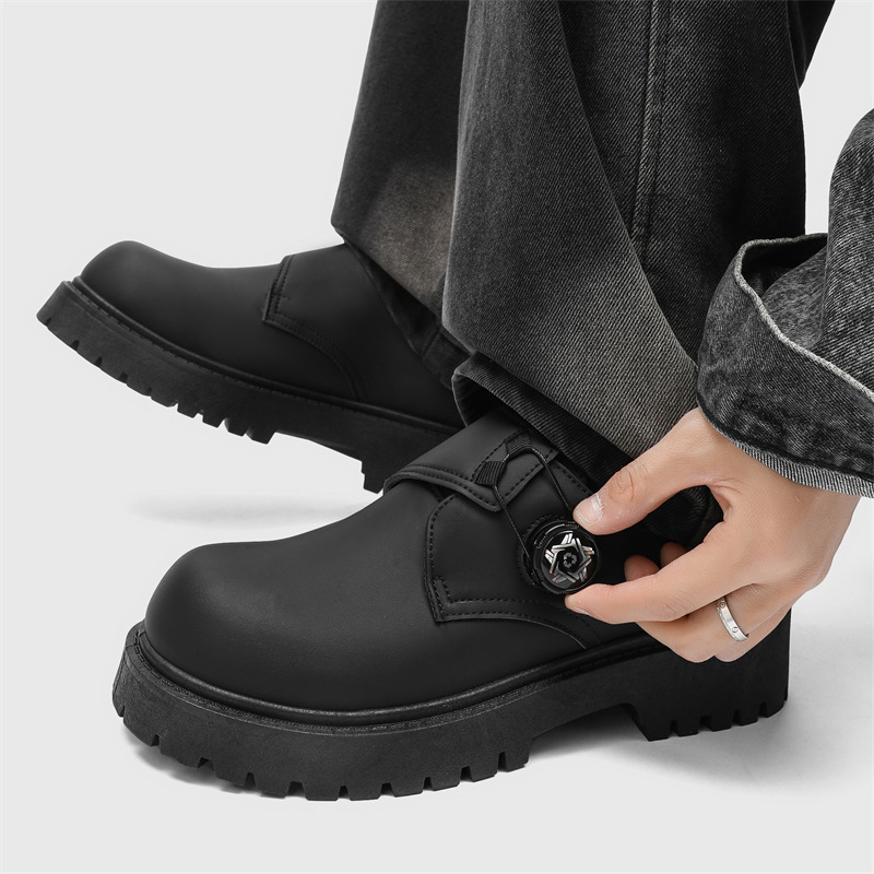 Leather Shoes Men's Winter Casual Retro Thick Sole Height Increasing German Formal Wear British Style Black Trendy Shoes