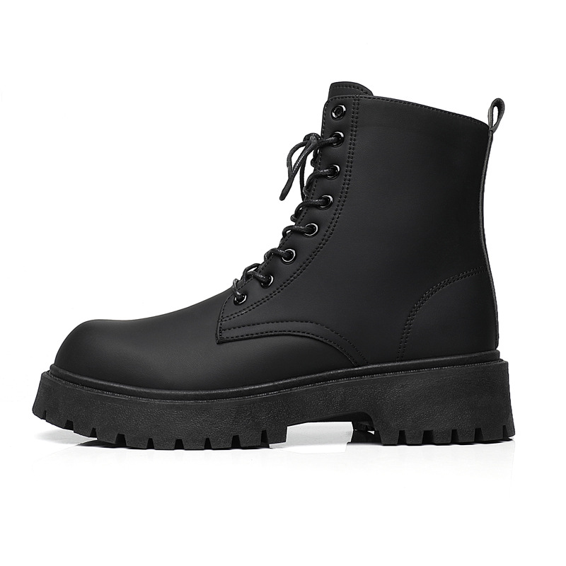 New Winter Black Motorcycle Workwear Boots, High Top Soft Leather Waterproof Casual Leather Boots