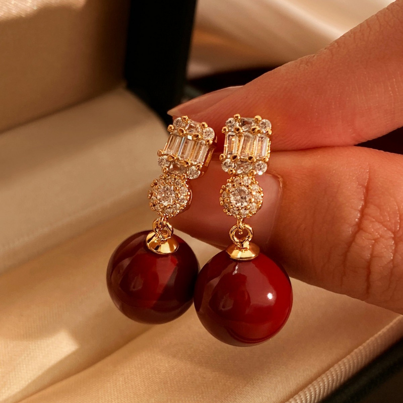 Silver Needle Red Ma Medium Long Flash Diamond Light Luxury Women