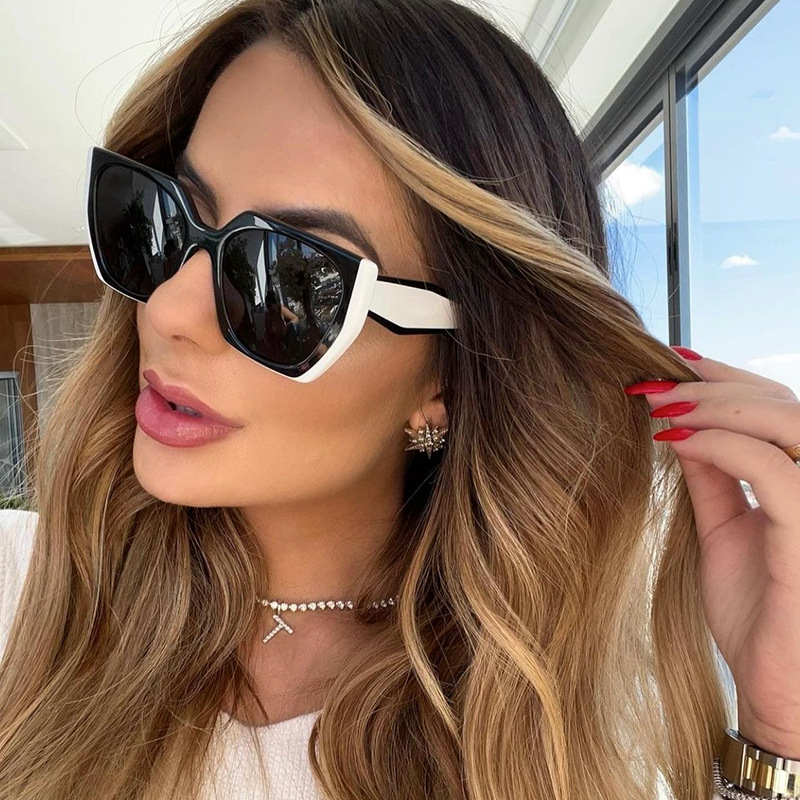 New Fashion Cat Eye Wide Mirror Leg Sunglasses Women's Full Frame Sunglasses Anti UV