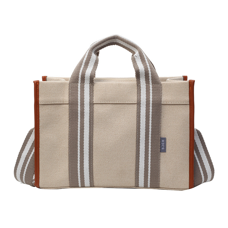 2026 Handheld Tote Bag Large Capacity Canvas Color Contrasting Single Shoulder Crossbody Bag Color Contrasting Design