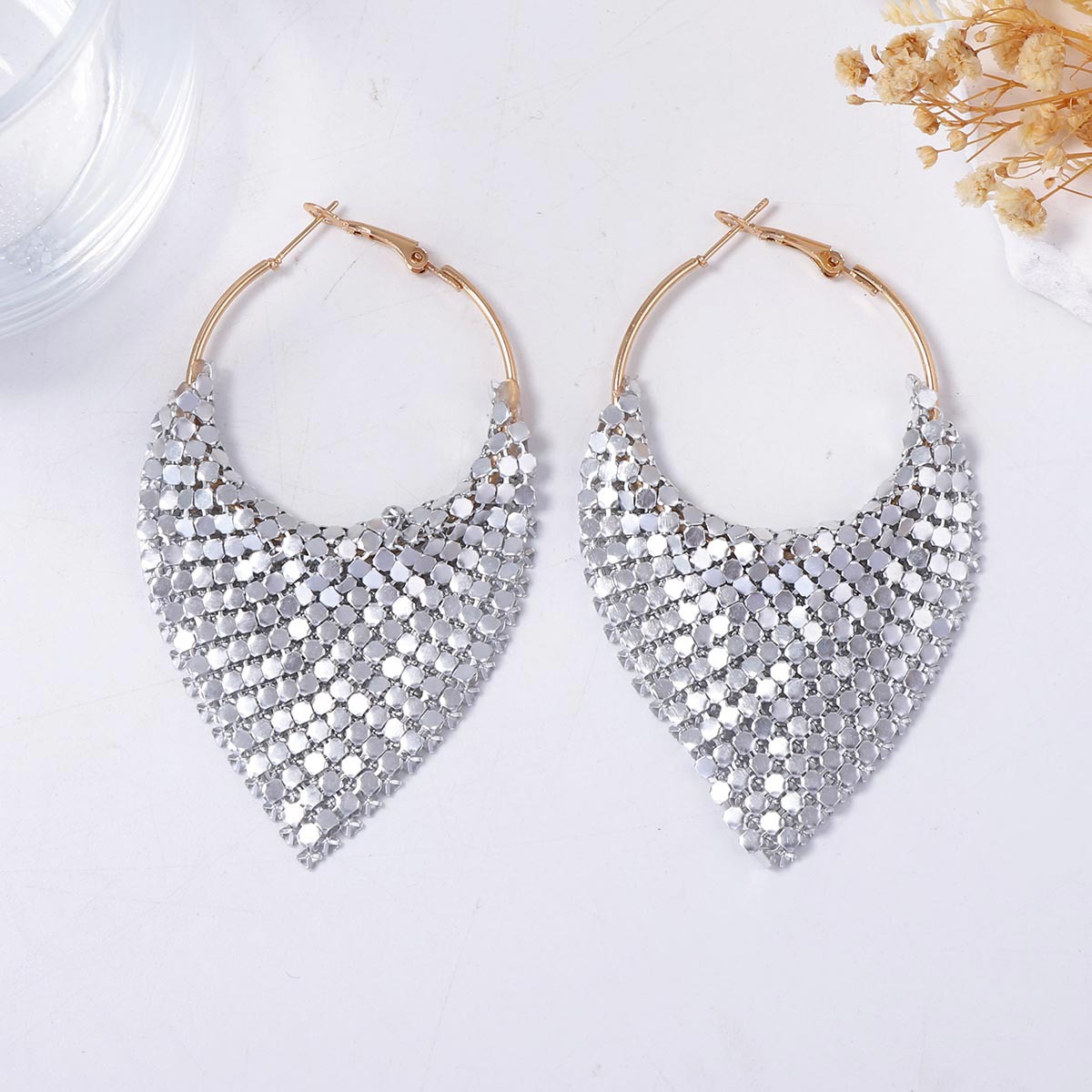 Light Luxury, Exaggerated Luxury, Super Sparkling Geometric Triangle Ear Buckle, Ear Ring Glitter