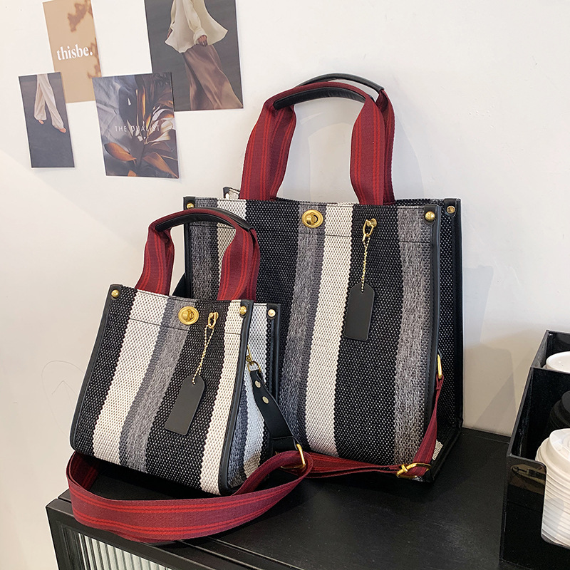 Female Hot Selling Cross-Border New Trendy Fabric Striped Handbag With High-End Texture And Light Luxury Crossbody Bag