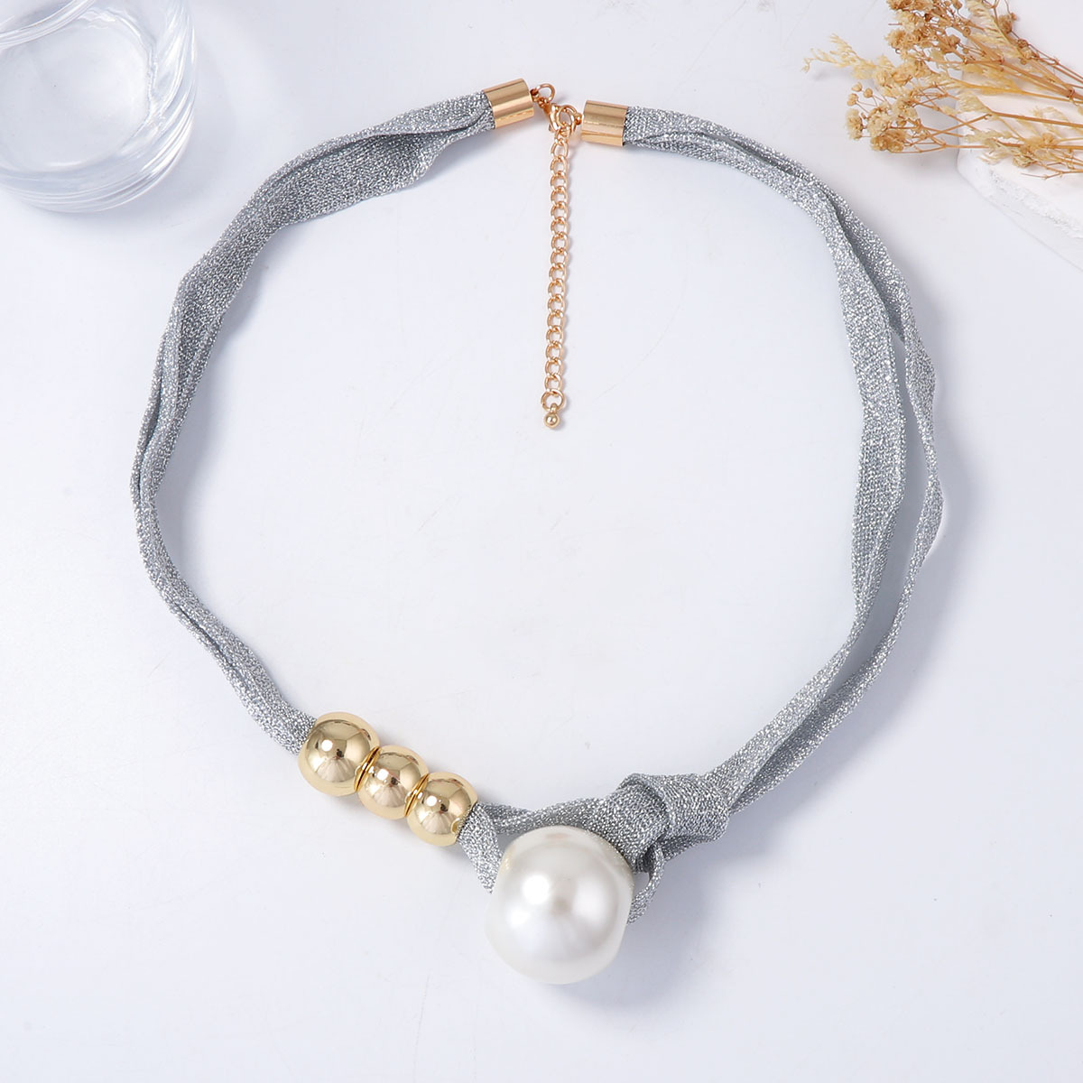 Cross Border Luxury High-End Design Pearl Pendant, High-End Gray Mesh Elegant Necklace For Women
