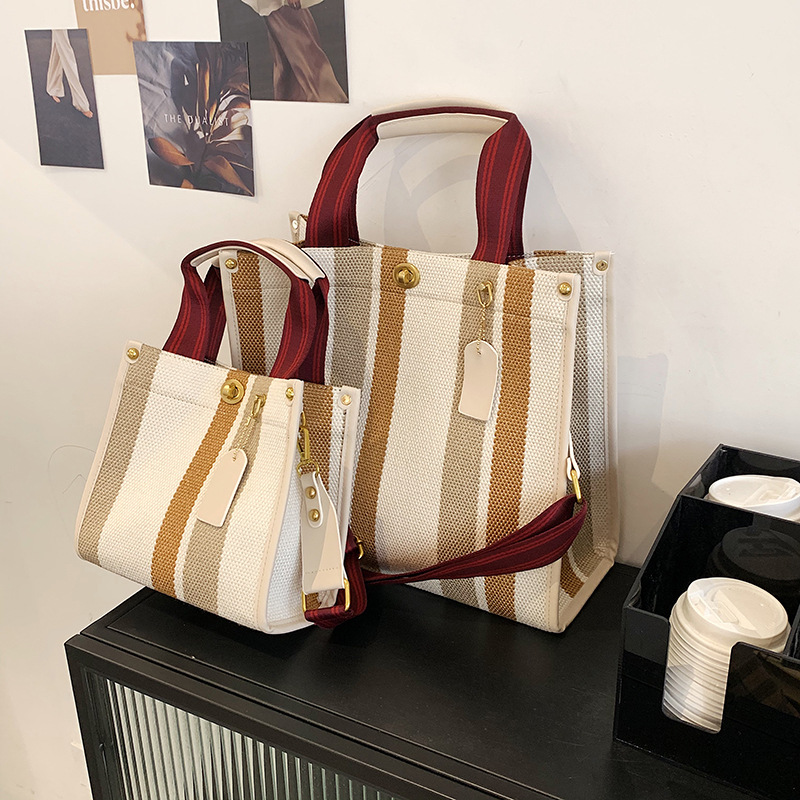 Female Hot Selling Cross-Border New Trendy Fabric Striped Handbag With High-End Texture And Light Luxury Crossbody Bag