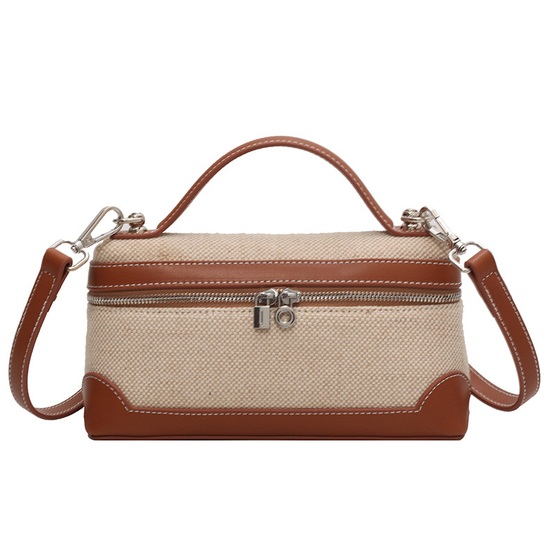 European and American Retro Fashion Hand-Held Small Square Bag for Women 2026 Cross-Border New Canvas Contrasting Splicing Crossbody Bag